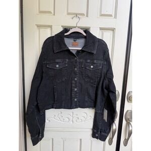 Judy Blue Womens Black Cropped Raw Hem Denim Jacket JB7840 BK Size 2XL NWT